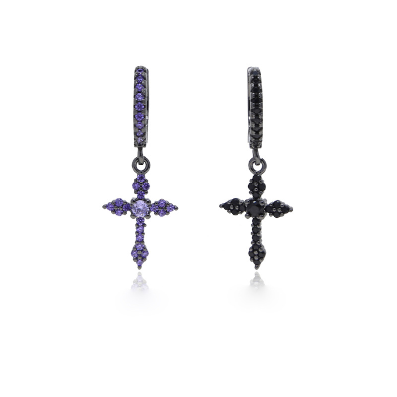 10g Weight Copper Ear Needle Material Drop Earrings Classification 1 Pair Quantity Daily, Street Occasion Copper Material Cross Pattern All Seasons Season Women's Gender Hip-Hop, Punk Style 1 Pair Hip-Hop Punk Cross Copper Drop Earrings 9