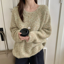韩系花线套头毛衣女秋冬新款跨境宽松慵懒软糯百搭针织衫上衣女