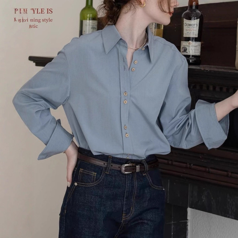 Dailyart "Frida's Roses" Suede-Like Textured French-Style Long-Sleeve Shirt with Embroidered Back for Commuting Dailyart "Frida's Roses" Suede-Like Textured French-Style Long-Sleeve Shirt with Embroidered Back for Commuting