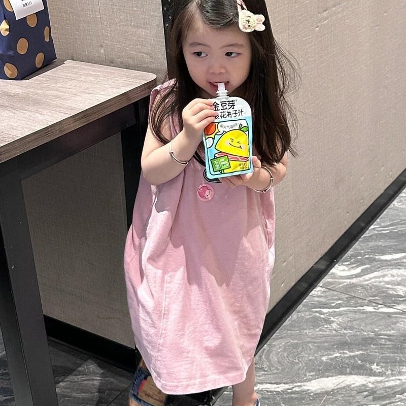 童装背心裙洋气大方女童无袖连衣裙夏季女宝宽松绣花韩系裙子