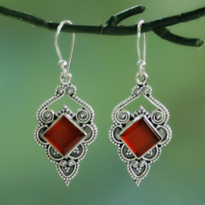 Jasmine wish new inlaid ruby square diamond zircon earrings European and American women retro Thai silver earrings