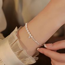 银贝清新甜美纯银材质正圆珍珠碎银子手链女式S925简约休闲风批发