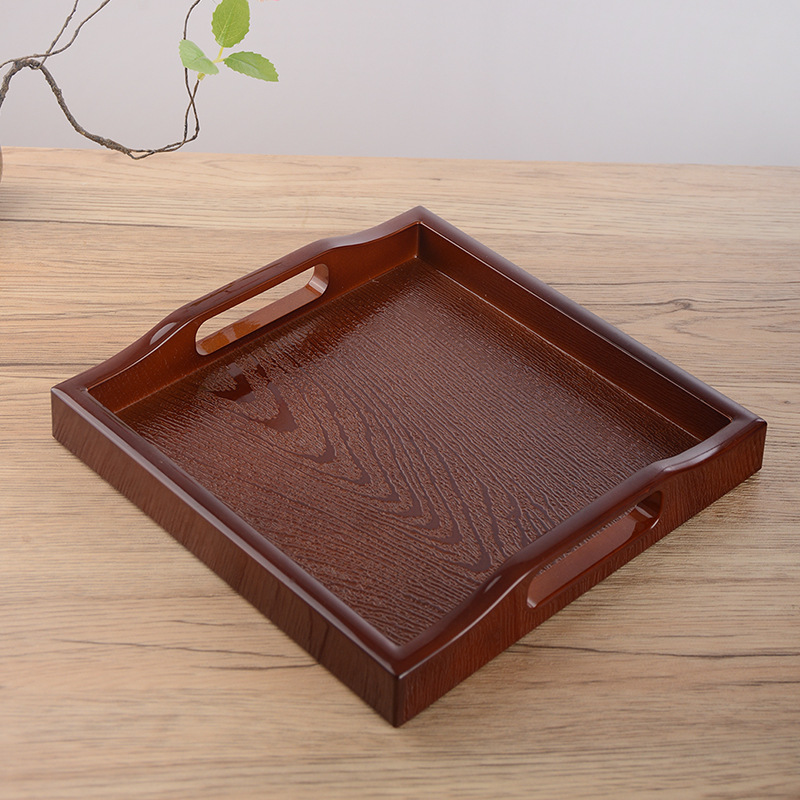 Bandeja de plástico de gran tamaño, plato cuadrado largo, gran antideslizante, taza de té doméstica, Sala de estar, bandeja de salón de belleza de madera japonesa