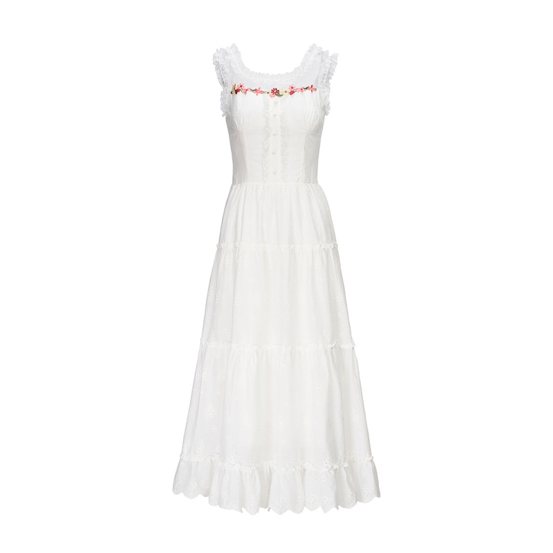2026 Spring/Summer Stunning White Floral Vest Dress for Women, Waist-Cinching A-Line Lace Patchwork Layered Long Dress 2026 Spring/Summer Stunning White Floral Vest Dress for Women, Waist-Cinching A-Line Lace Patchwork Layered Long Dress