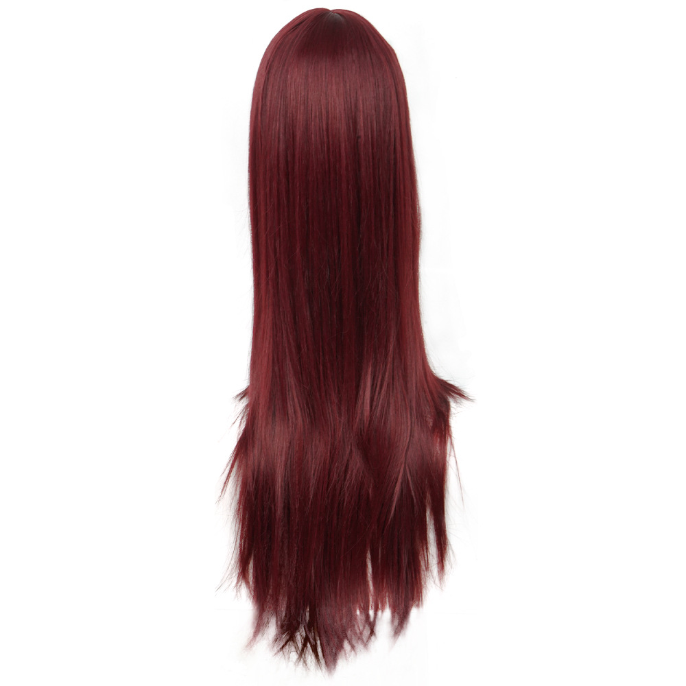 Parrucca in fibra chimica all'ingrosso della fabbrica copricapo filo ad alta temperatura 99J bordeaux frangia d'aria meccanismo di capelli lunghi lisci parrucche con riga centrale_voghion.com