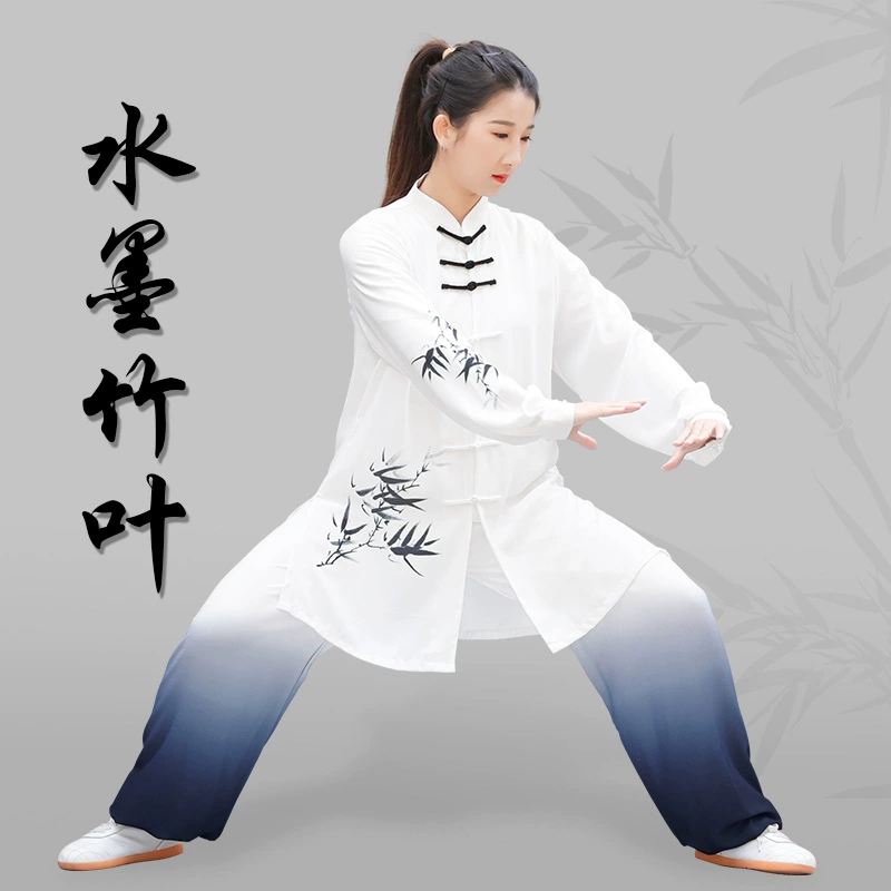Костюм для тай-чи, женский костюм с листьями бамбука, новинка 2025 года, градиентный цвет, костюм для практики тай-чи, мужской летний костюм для выступлений