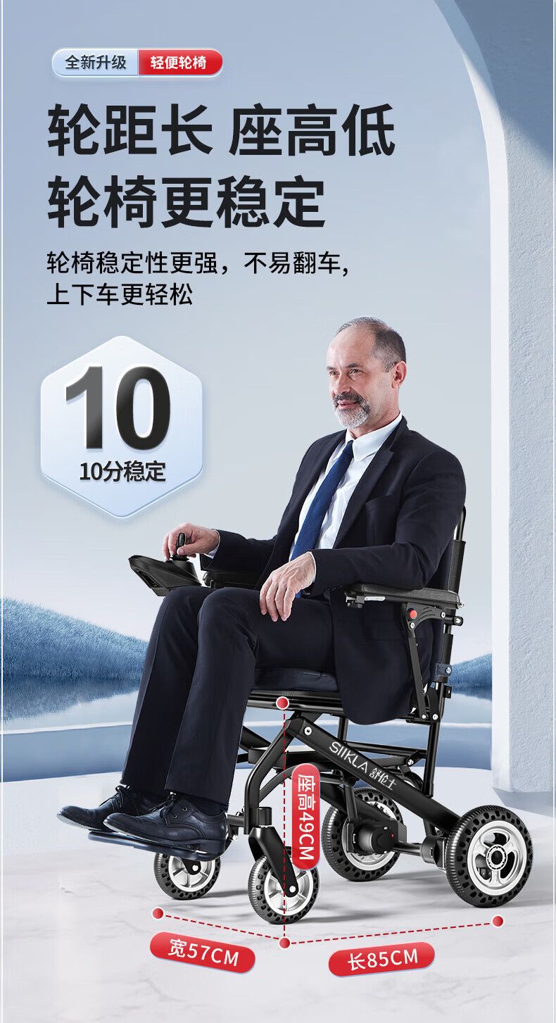 SIIKLA 9.8kg Ultralight Electric Wheelchair for Elderly Foldable Lightweight
