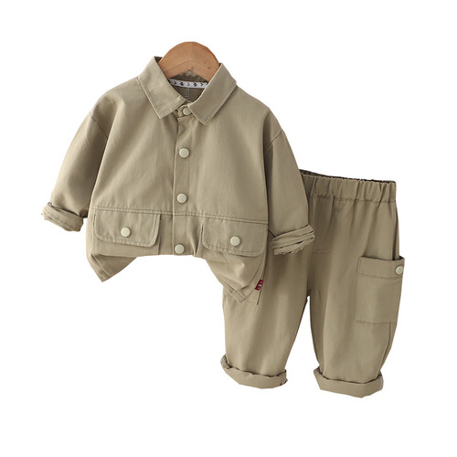  Autumn New Boys Workwear Cardigan Long Sleeve Two-piece Set Boy Baby Casual Pants Suit Dropshipping