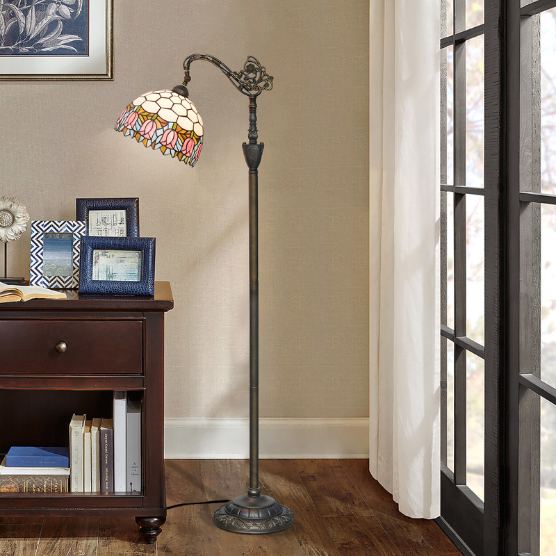 European Tiffany Victorian Style 30cm Stained Glass Floor Lamp Indoor Lighting Soft Light Arched Gooseneck