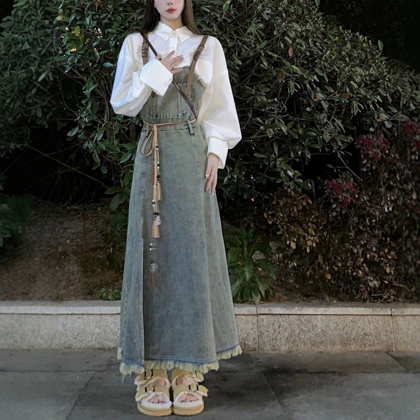 Autumn design fitted universal long denim summer dress