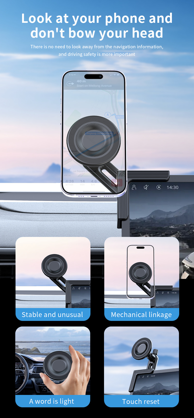New Energy Vehicle Magnetic Mobile Phone Holder Central Control Screen Special Floating Screen Strong Adsorption Mobile Phone Navigation Holder