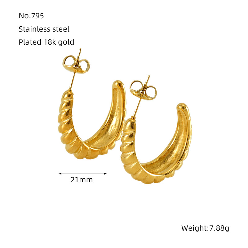 Transfronterizo europeo y americano nuevo 18K chapado en oro no desvanecimiento pendientes ins moda de alto grado retro espiral a rayas pendientes para las mujeres