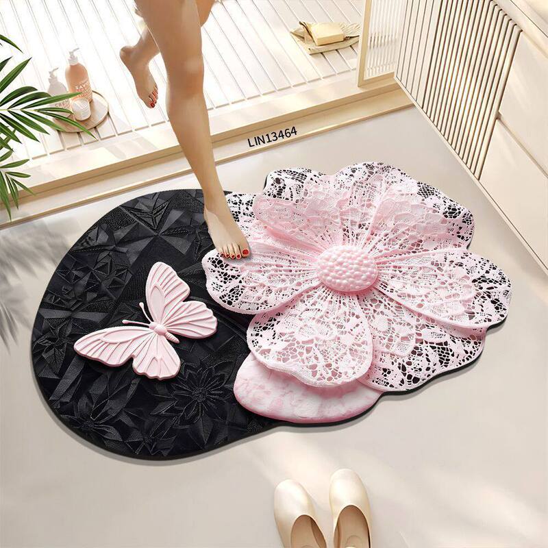 Light Luxury Style High-End Bathroom Floor Mat, Water-Absorbent Non-Slip Mat for Toilet Entrance, Irregular-Shaped Diatomaceous Earth Mat for Bathroom