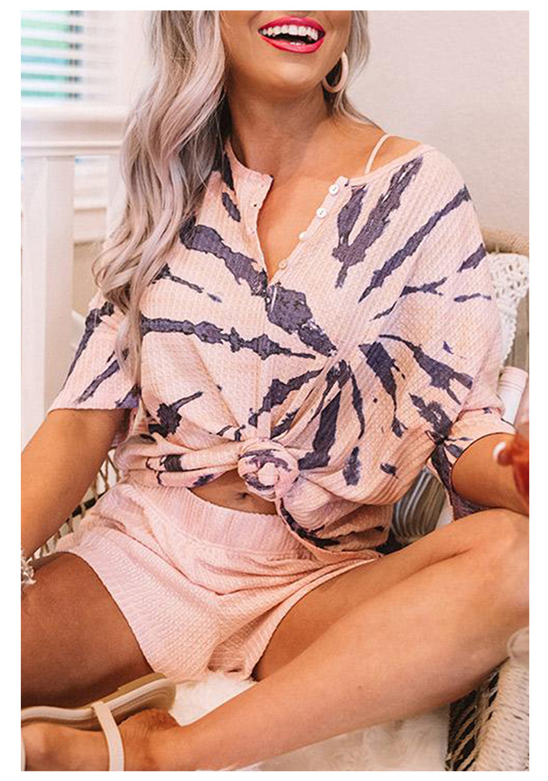 tie-dye waffle v-neck short-sleeved pajamas nihaostyles clothing wholesale NSMDS89669