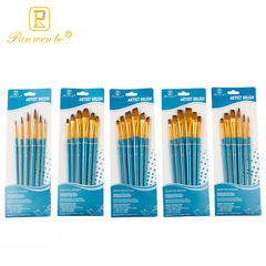 Cross-border new 6-piece blue rod nylon hair paint brush set Wood handle paint color oil painting brush art painting watercolor brush