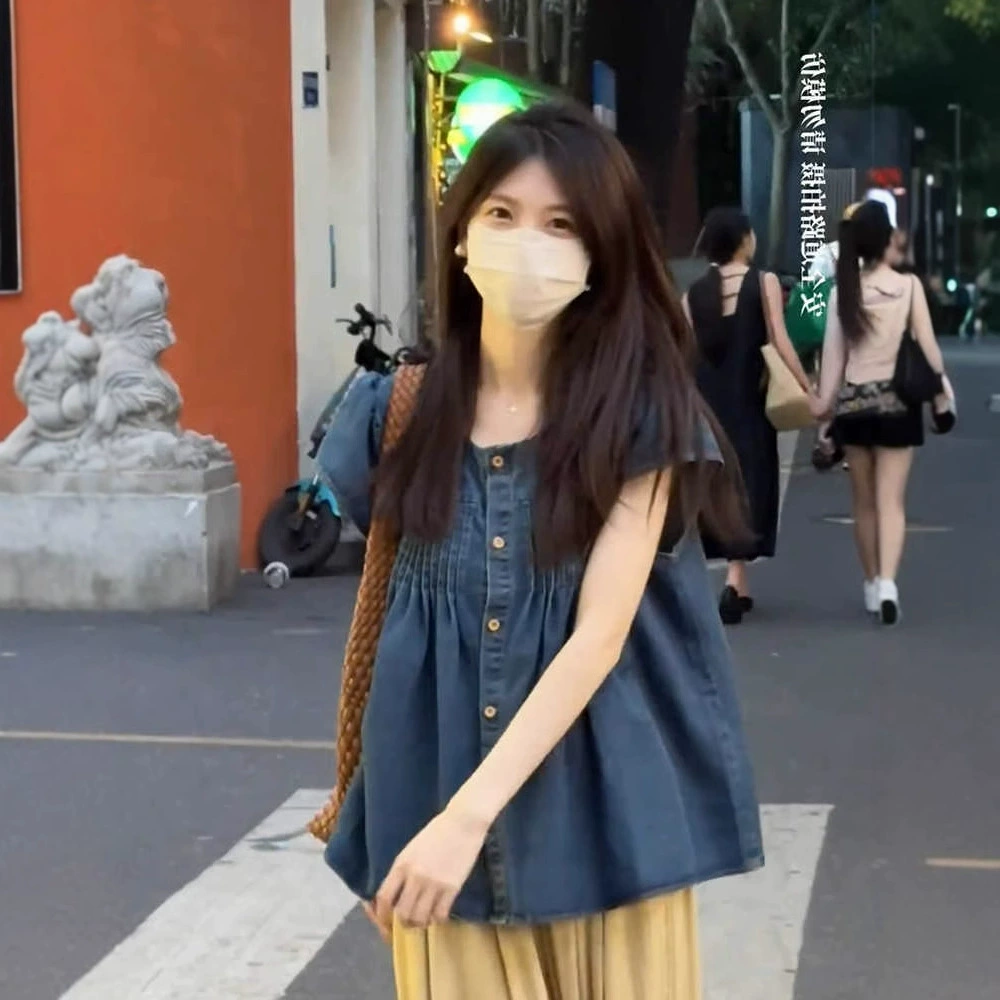 Тонкие джинсовые рубашки в гонконгском стиле в стиле ретро для женщин, новые летние свободные и универсальные шикарные рубашки, уменьшающие возраст