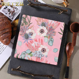 厂家现货纸巾餐厅散装粉色 方形无香纸品 舒适柔软彩色印花餐巾纸
