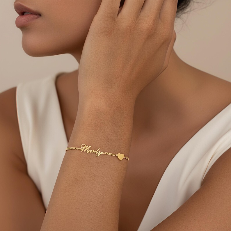 European and American Cross-Border Name Letter Bracelet Ins Couple Stainless Steel Letter Bracelet with Heart Trendy Style European and American Cross-Border Name Letter Bracelet Ins Couple Stainless Steel Letter Bracelet with Heart Trendy Style