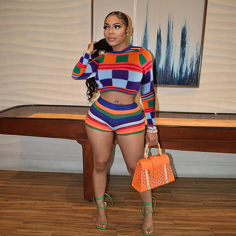 Vintage Style Color Block Spandex Polyester Contrast Binding Pants Sets 2 Piece Set