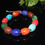 跨境爆款中古多宝老玉单圈手串 老岫玉七彩串珠收藏品 古玩杂项