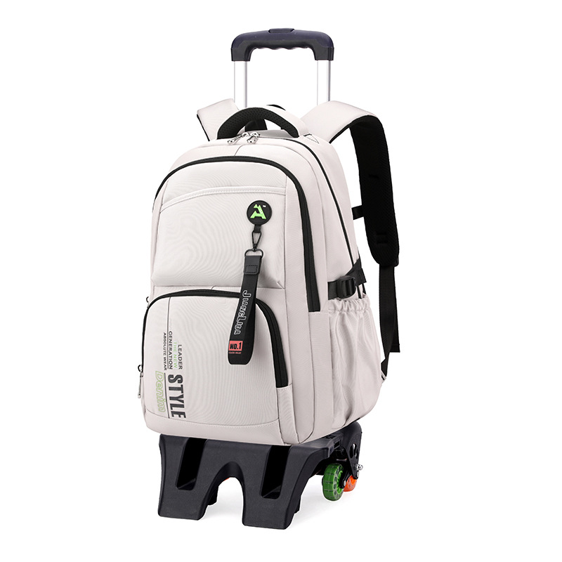 Escuela de escuela primaria transfronteriza de pescado natural, mochila escolar con barra de ruedas para niños y niñas, mochila desmontable con reducción de carga de gran capacidad de color sólido