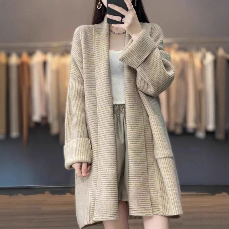 法式翻领中长款开衫外套女2025秋冬季新款上衣温柔慵懒风针织毛衣|undefined