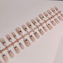 穿戴甲30片整条T007星眸猫眼短梯名媛风高级显白美甲星星猫眼闪粉