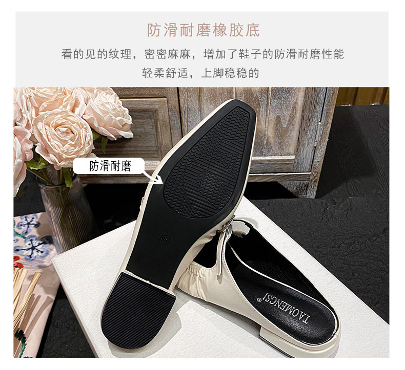 Giày Mary Jane nữ mũi vuông gót thấp quai khóa kiểu mule — Màu bạc, Màu mơ, Màu đen chi tiết 12