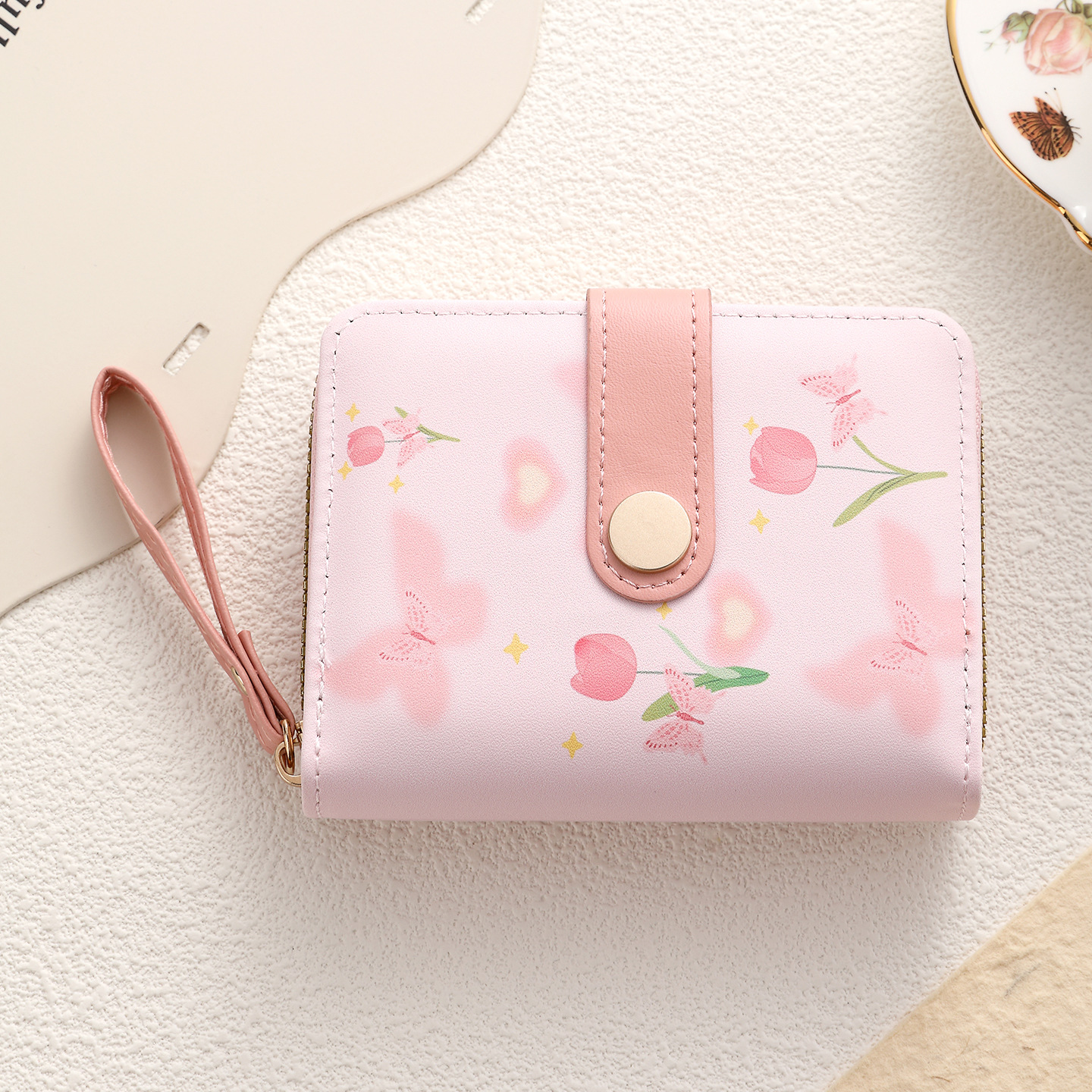 Simples y lindos gatitos de estilo japonés damas hebilla cambio de mano con bolso corto multifuncional para mujeres