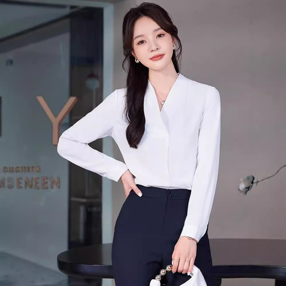 2024 새로운 화이트 칼라 긴 소매 셔츠 여성용 셔츠 전문 슬림 핏 작업 옷 플러스 사이즈 공식 셔츠