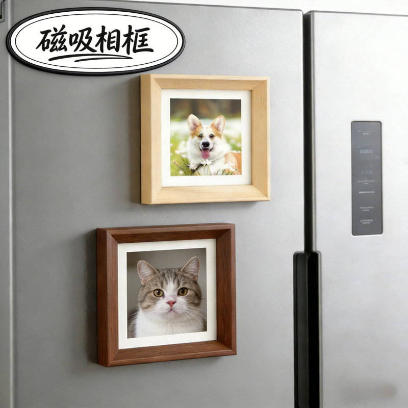 Magnetic Solid Wood Photo Frame DIY Photo Holder Natural Wood Color Creative Polaroid Photo Frame Vintage Style Decorative Frame