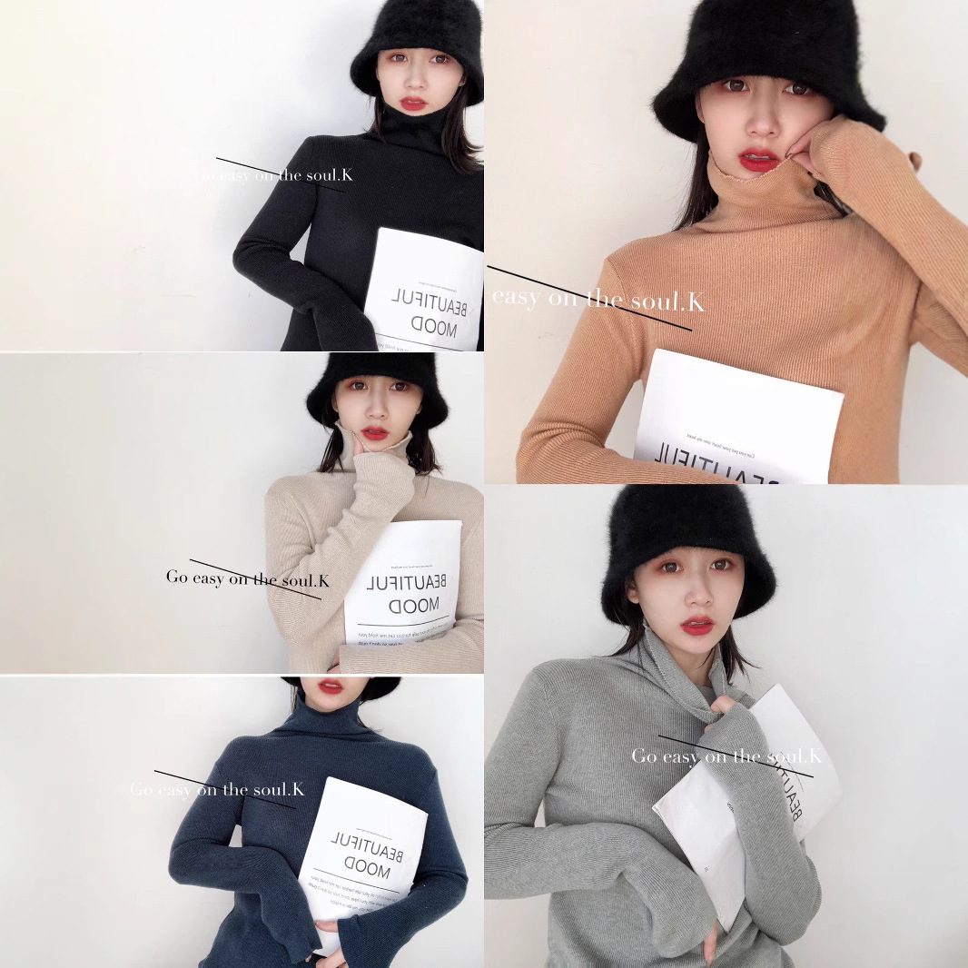 Max Korean Style Women's Pullover Pile Collar High Collar Knitted Sweater Women's Autumn and Winter New Slim-fit Simple Quick Head