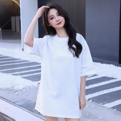 大きいサイズの夏の新しい純綿 T シャツ女性のルーズミッドレングス大型バージョン半袖トップイントレンディな韓国スタイルカジュアルで多用途