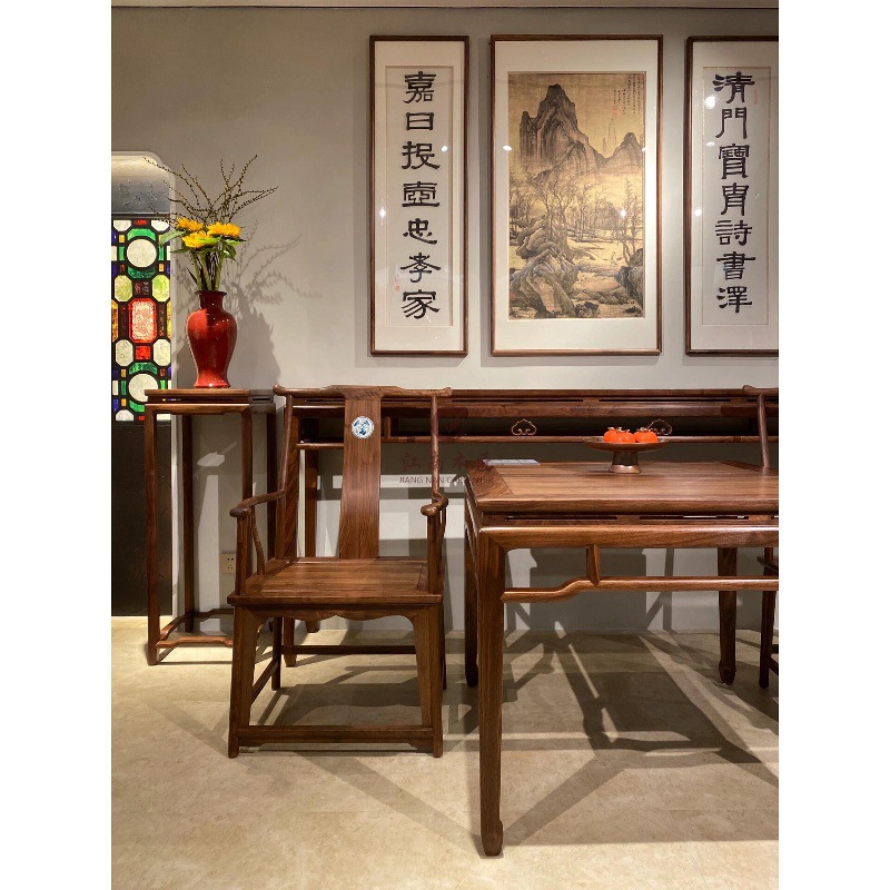 New Chinese-Style Black Walnut Six-Piece Set with Ash Wood Solid Wood Altar Table, Eight Immortals Table, Ming-Style Offering Table, Buddhist Altar