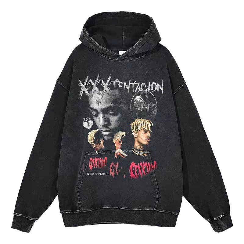 Eminem Travis Scott Tupac XXX American Hip Hop Rap Vintage Imprint Water Washed Hooded Sweater