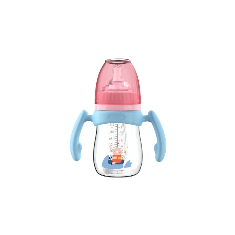 Biberón con tetina tipo chupete en caja, 210/240/300 ml, serie Cactus, con asa, biberón de PP con pajita