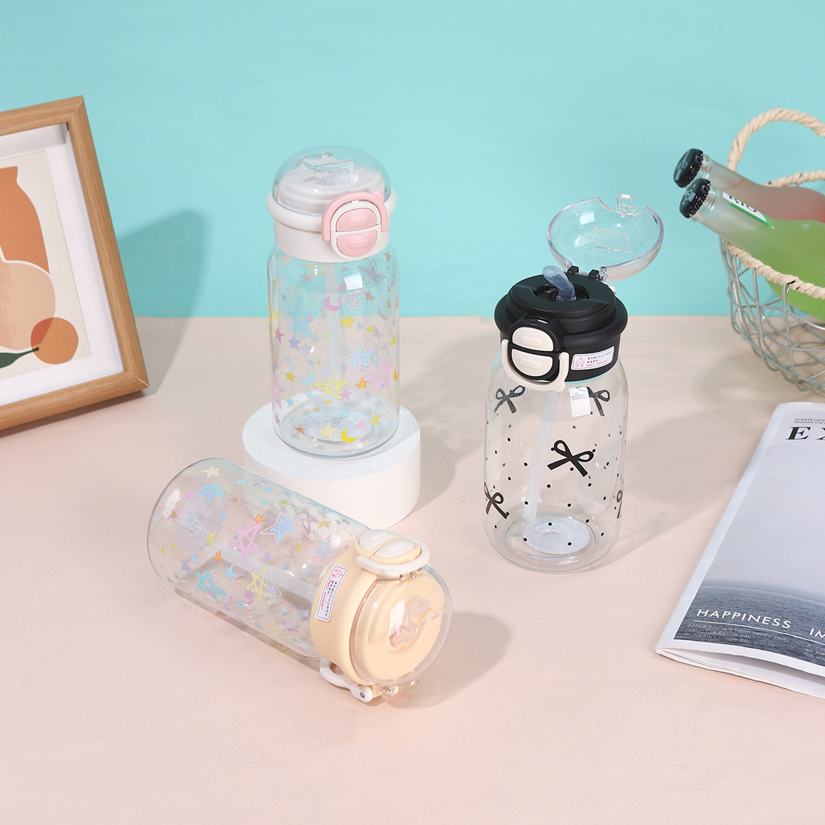 Childrens Straw Water Bottle High Capacity Leakproof Cartoon Cup_voghion.com