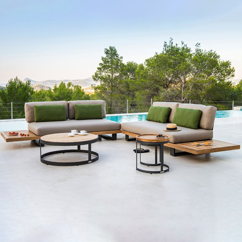 Sofá de exterior para patio, villa, B&B, hotel, muebles de madera maciza para terraza, jardín, resistente a la lluvia, protección solar, anticorrosión, madera de teca
