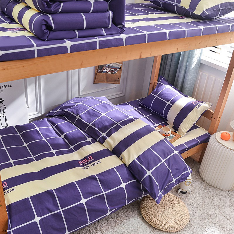 Kotak-kotak Sayang (katun murni 133x72) / Set tiga potong [sarung quilt 155*210, sprei 150*220, sarung bantal 48*74cm]