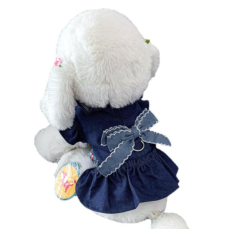 (2개) 개 옷 고양이 애완 동물 봄과 가을 얇은 강아지 견인 슈나우저 강아지 여름 공주 원피스 여름 치마