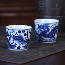 记石柴窑 手绘青花冰桶杯高档个人专用 景德镇釉下彩陶瓷直筒茶杯