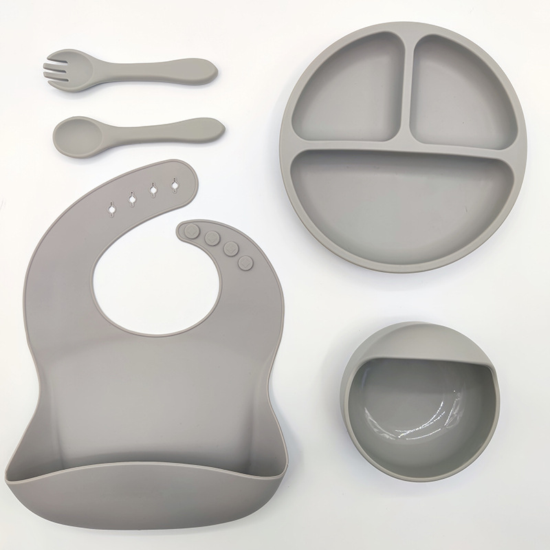 Juego de vajilla de silicona para niños, vajilla para alimentación maternoinfantil, plato de comida, tazón de comida, bebé aprende a comer, plato separado