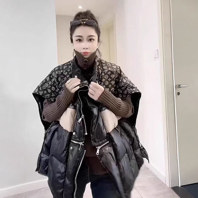 2025 Autumn/Winter New Color-Block Stand Collar Korean Style Fashion Loose down Vest Versatile Women's White Duck down Jacket