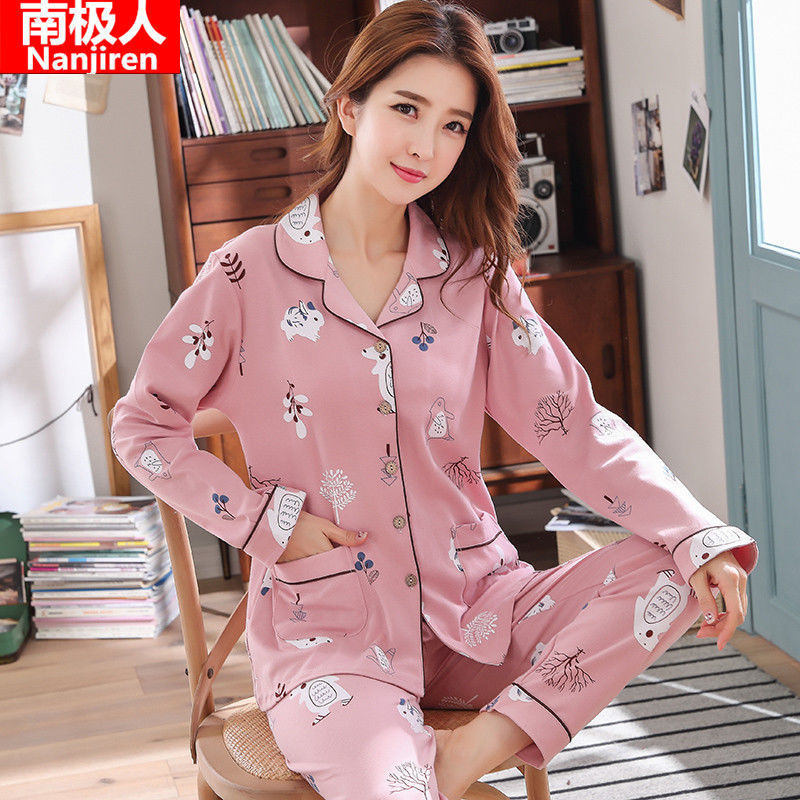 100% pijamas de algodón de primavera y otoño de las mujeres de manga larga de algodón ropa de abrigo traje coreano casual ropa para el hogar