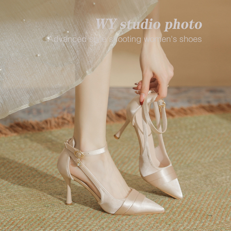2026 New Style Pointed Toe Stiletto High Heels, Large Size, Extra Wide, Women's Single Shoes, Small Size, Satin Wedding Shoes, Fairy Style 2026 New Style Pointed Toe Stiletto High Heels, Large Size, Extra Wide, Women's Single Shoes, Small Size, Satin Wedding Shoes, Fairy Style
