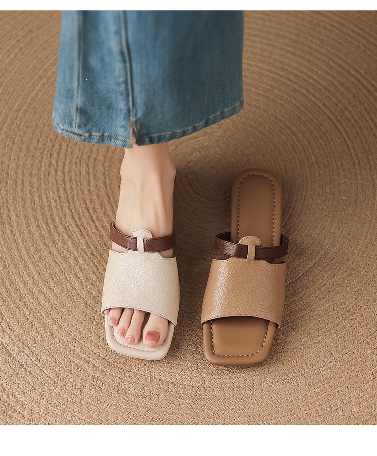 Dép sandal nữ xỏ ngón đế bệt phối màu hở mũi thời trang — màu trắng ngà, màu mơ chi tiết 17