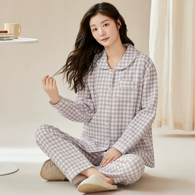 Сэндвич-одежда из чистого хлопка без пиллинга для Луны, воздушный хлопок, осень и зима 9, послеродовой свет для грудного вскармливания, Роскошные пижамы для беременных, теплые однотонные