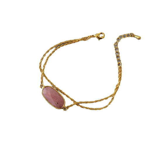 European and American niche retro personality irregular faceted labradorite rose quartz natural stone double-layer metal chain bracelet