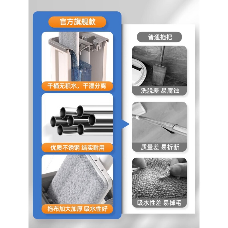 新款平板拖把家用一拖净免手洗懒人水桶一体墩布拖布拖地|undefined
