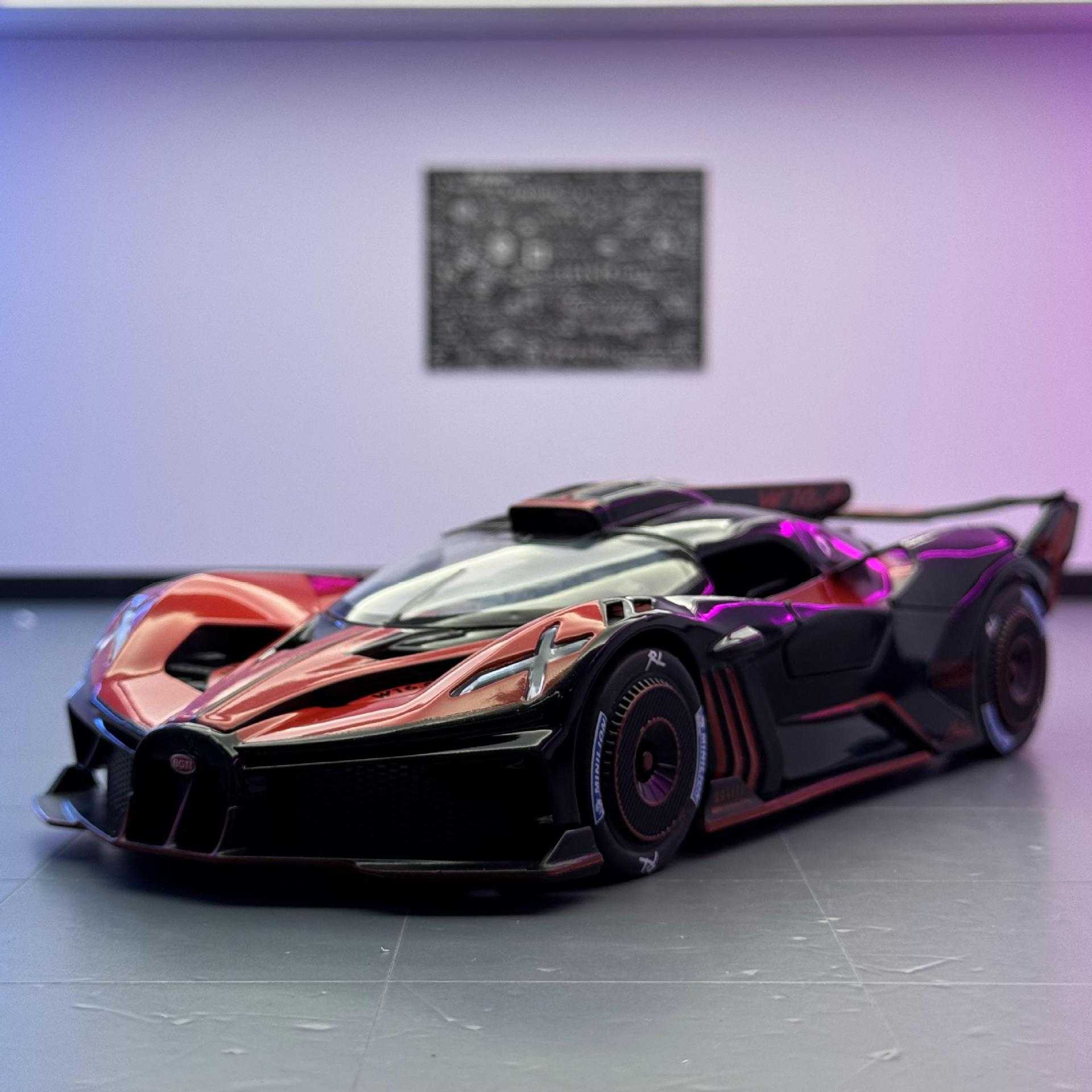 Nuevo modelo de coche de aleación Haodi 1:24 Bugatti coche deportivo con spray luz de retorno de luz de sonido coche de juguete decoración de modelo de efecto de sonido